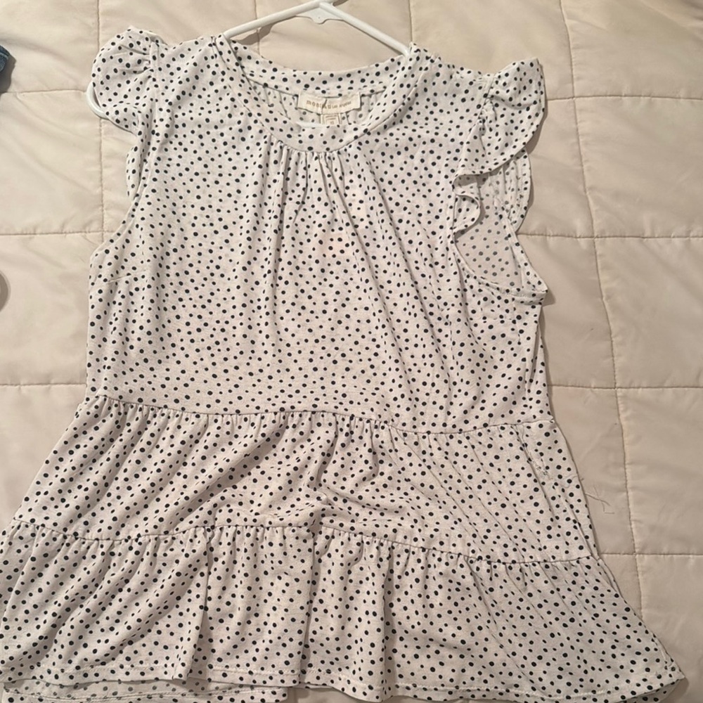 White Polka Dot Ruffle Sleeve Top